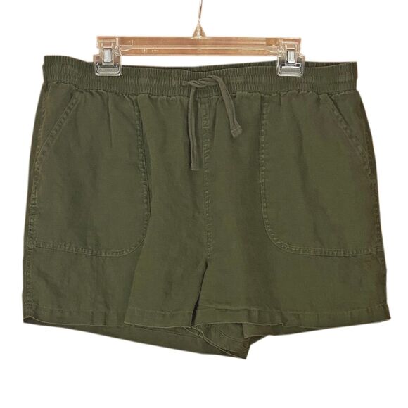 Quince European Linen Shorts Size XL Green Elastic Waist Drawstring Pockets - Picture 1 of 3